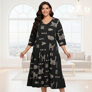 Cotton Fields Women 3X Maxi Dress L/S Animal Print 100% Cotton Thick & Soft Tier